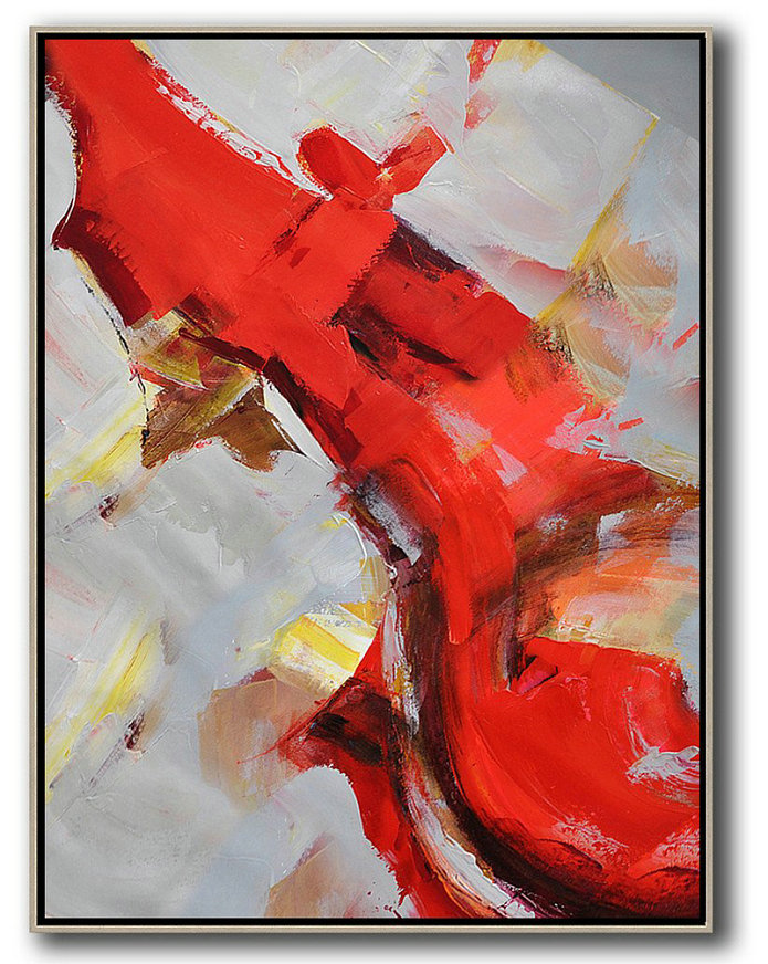 Vertical Palette Knife Contemporary Art,Large Canvas Art,Modern Art Abstract Painting,Red,Grey,White,Brown